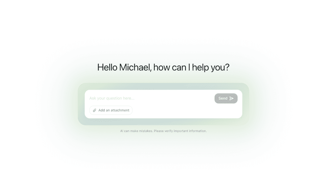 ClipHow conversational agent screen: a field to ask a question in plain language, with the option to attach a document.